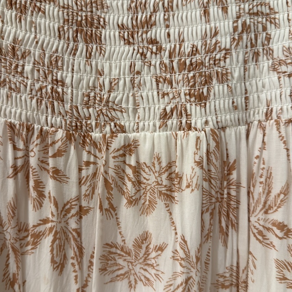 1. State Floral Print Dress in Cream and Brown vacation one shoulder - Picture 3 of 4